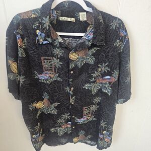 Mens Batik Bay  Hawaiian Button Up Shirt Sz 3XLT Black Beachy Tiki Surfer P0281